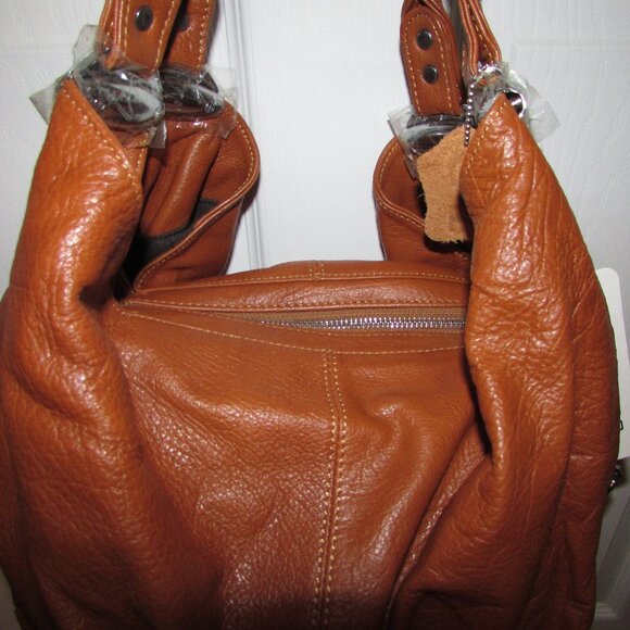 Leather Caramel Tan Unique Hobo Handbag - NEW - Picture 6 of 12